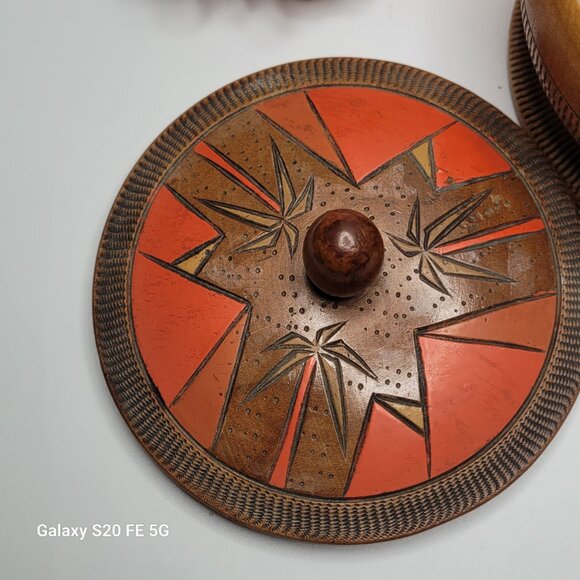 Vintage Round Wooden Decorative Japanese Trinket Box Made in Japan - Picture 5 of 12